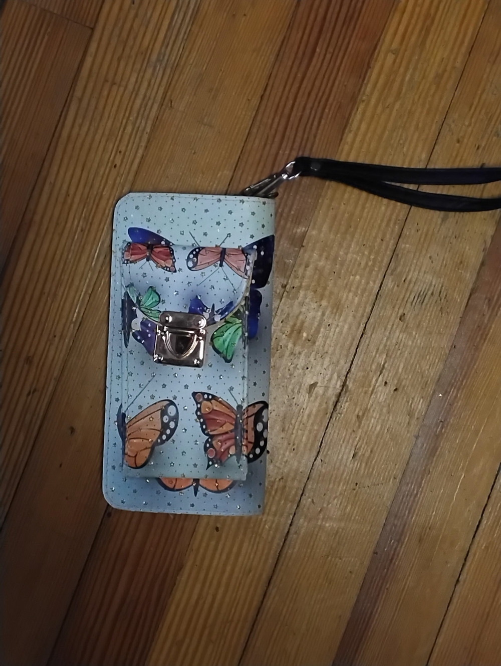 Butterfly Print Wristlet Wallet in Light Blue
